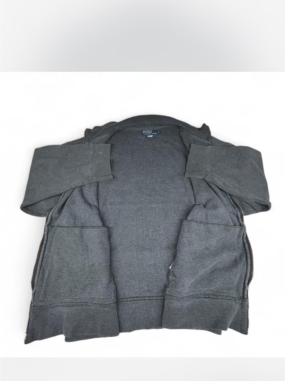 Ralph Lauren Men's Charcoal Gray Full-Zip Sweater with purple Polo Logo - Picture 3 of 4